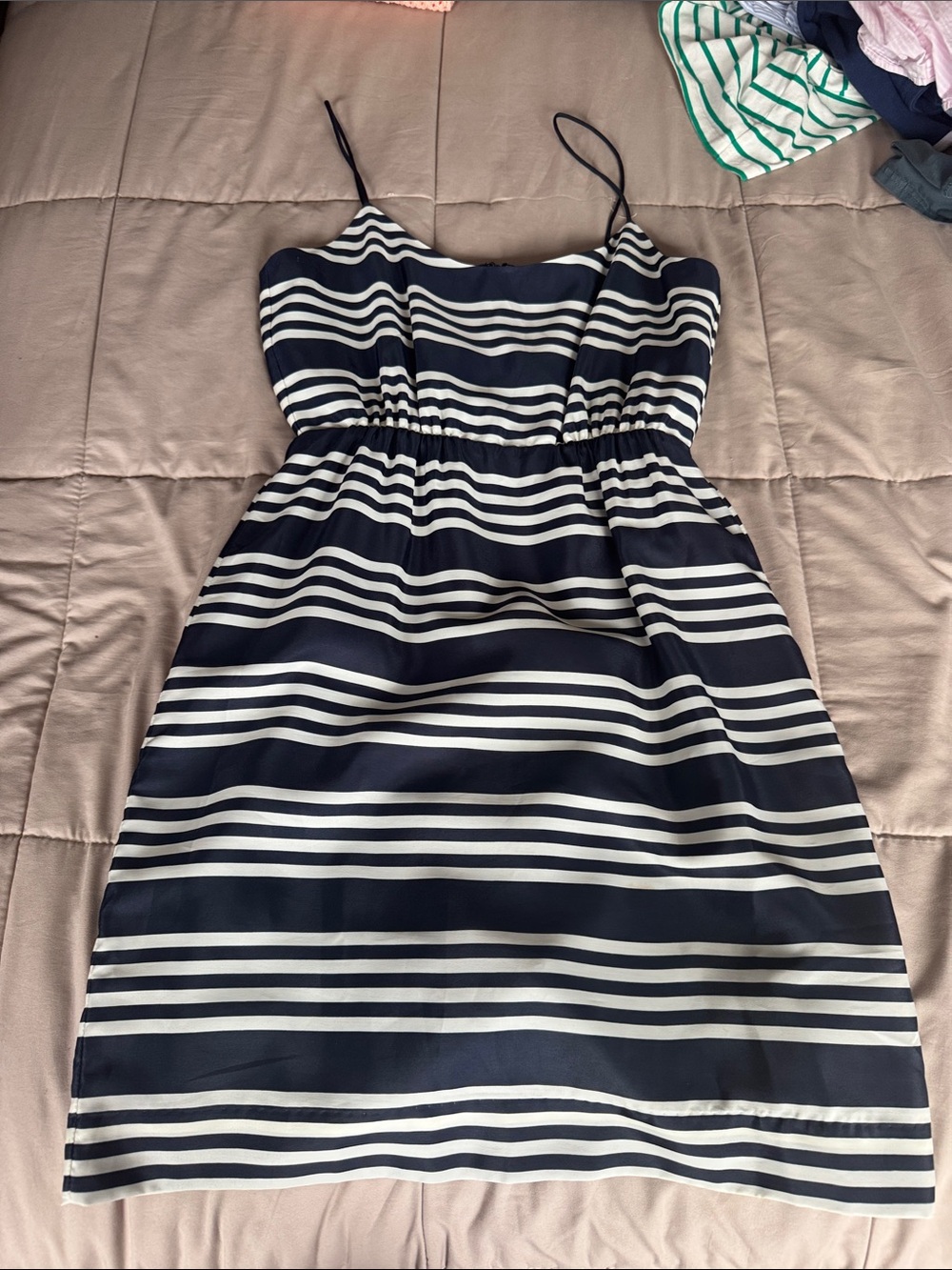 J. Crew Navy and White Striped Spaghetti Strap Mini Dress
